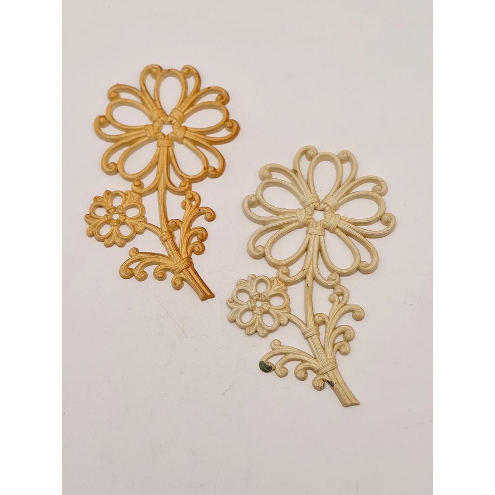 Vintage 1978 Homco 7500 Floral Wall Decor Set 2 Hollywood Regency Cream Gold 9in